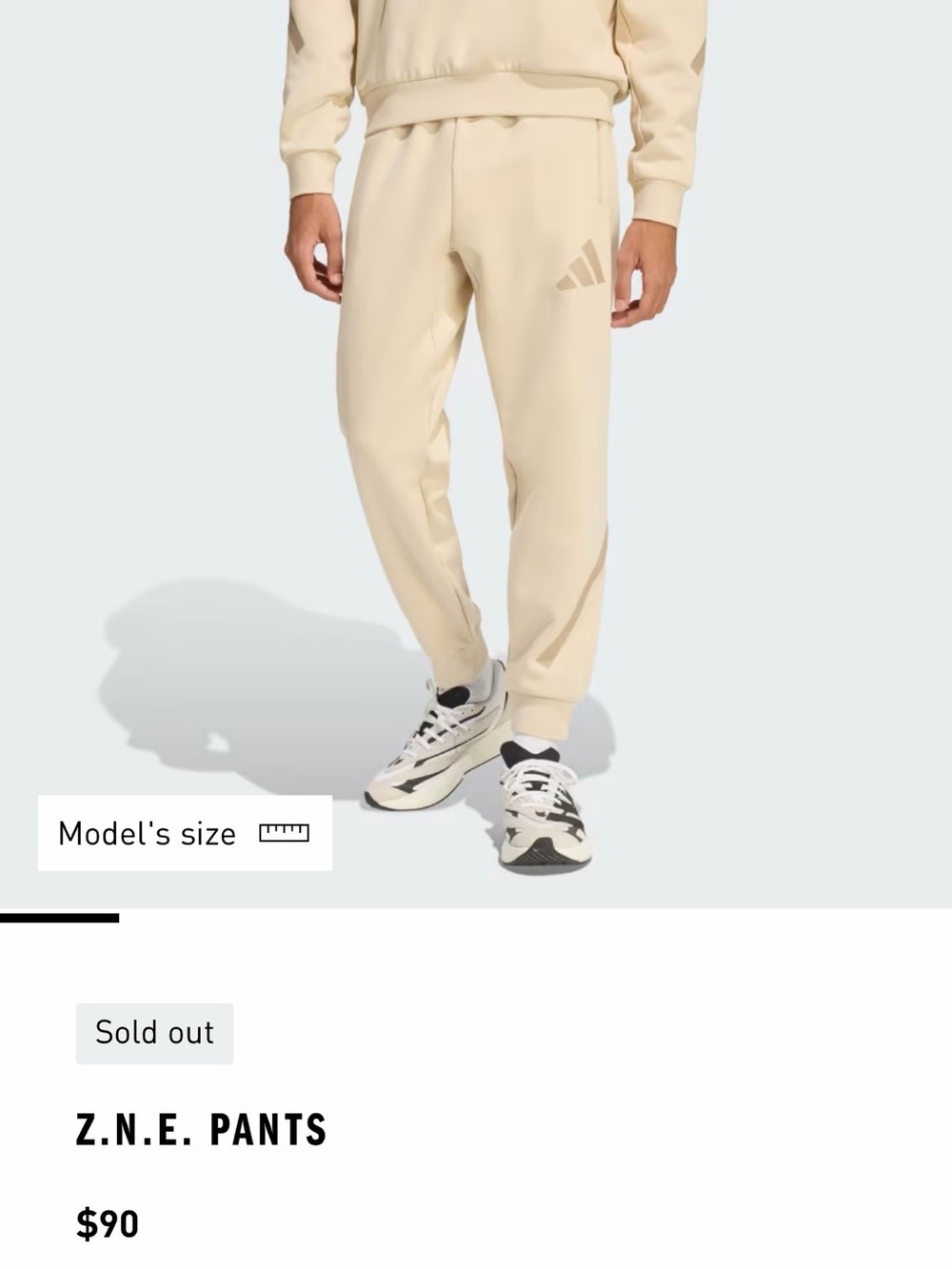 Adidas Cream Elastic-Waist Track Pants -Men Small